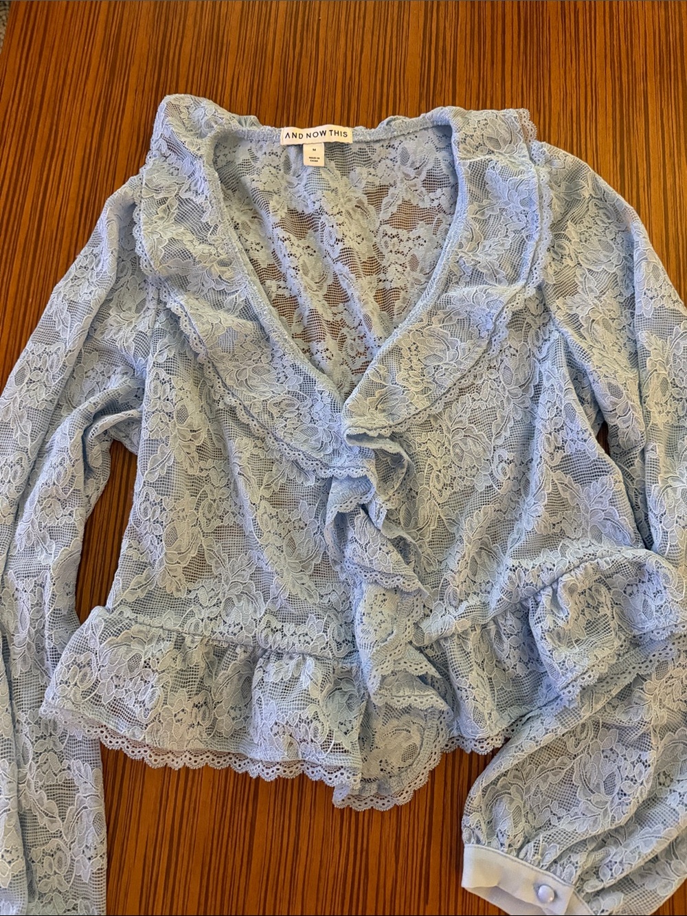 And Now This Light Blue Lace Ruffle Peplum Blouse